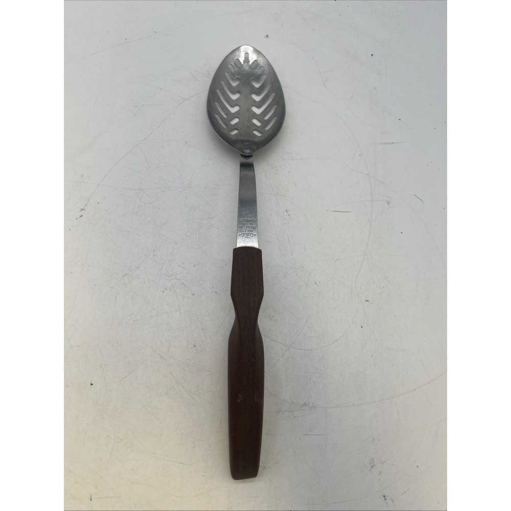 Vintage CUTCO Large Slotted Serving Spoon Classic Brown Swirl Handle USA